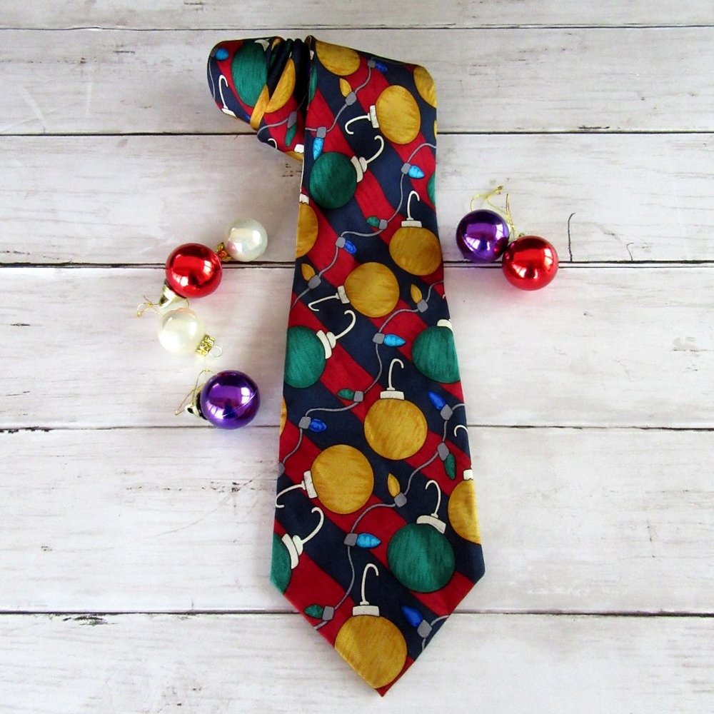 Christmas necktie Burgundy & Navy Blue ornaments